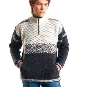 Men's Half-Zip Nordic Pattern Sweater - Cream & Black